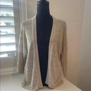 Chico's Beige With Gold Metallic Thread Throughout Open-Front Cardigan
